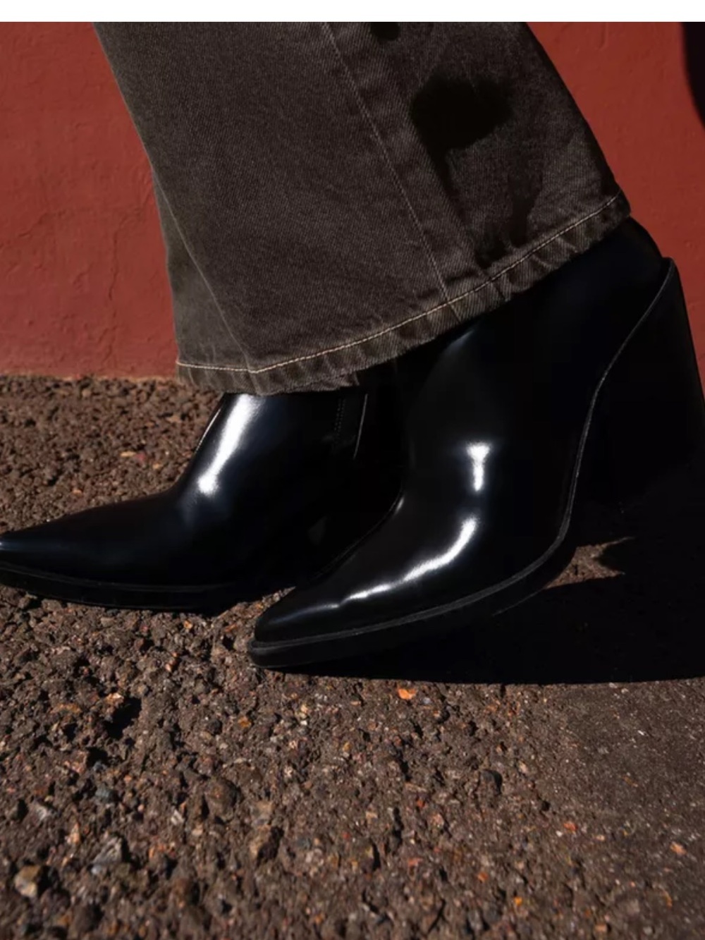 Zara Collection Vegan Patent Leather Chelsea Western Black Cowboy Boots, 40
